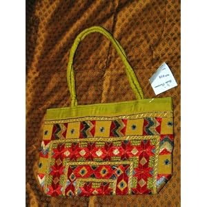 Green-yellow Boho Banjara Gypsy India Sari Tapestry Handbag Purse