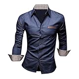 Jeansian Men's Slim Fit Long Sleeves Casual Shirts 8561 DarkBlue M