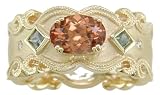 14KT Imperial Zircon, Green Sapphire & Diamond Etruscan Ring