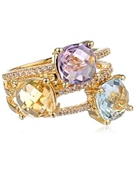 Yellow Bronze Blue Topaz, Amethyst and Citrine with Cubic-Zirconia Ring
