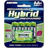 Rayovac Rechargeable Hybrid NiMH Batteries, AA-size, 4-count Carded Pack (Pack of 2)