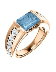 10K Rose Gold 9.00x7.00mm Emerald Cut Sky Blue Topaz and Diamond Ring -- LIFETIME WARRANTY