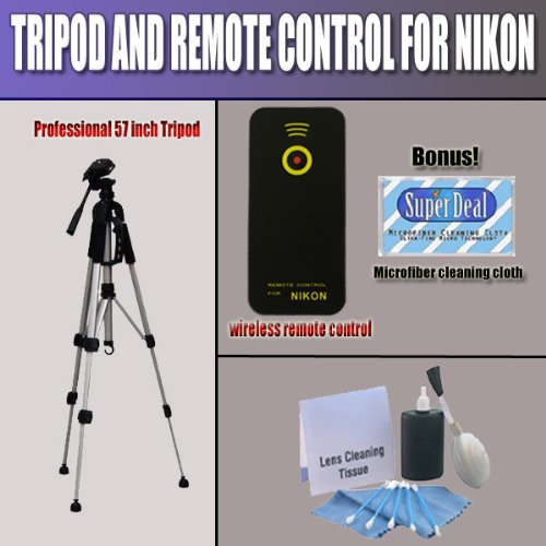 Wireless Remote Control (Nikon ML-L3 Replacement) And 57" Full Size Tripod for The Nikon D7000 Digital SLR Camera + Bonus 5pc Deluxe Lens Care & Cleaning Kit And FREE MICROFIBER CLEANING CLOTH