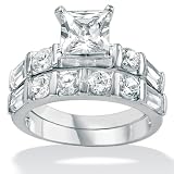 Platinum over Sterling Silver Princess-Cut - Round and Baguette DiamonUltra™ Cubic Zirconia Wedding Ring Set