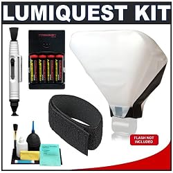 LumiQuest Big Bounce Flash Diffuser + Cinch Strap + Batteries + Accessory Kit for Canon 220EX 270EX 430EX 580EX II, Nikon SB-400 SB-600 SB-800 SB-900, Olympus FL-20 FL-36 FL-50, Pentax AF-360FGZ AF-540FGZ Flashes