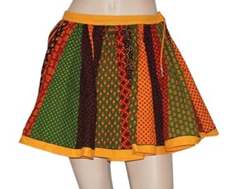 Valentine Day Gift Skirts Fetching Sexy Look Cotton Short Skirt with Block Printed Patch Work