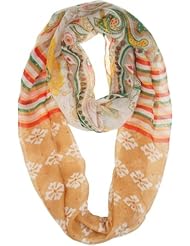 Apparel: Soft Light Weight Striped Cross Floral Print Sheer Infinity Scarf (Goldenrod)