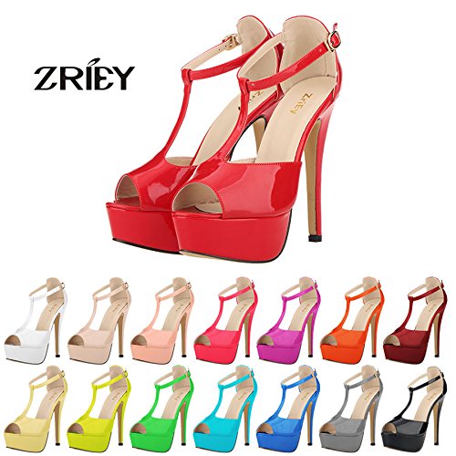 ZriEy Women's Sexy Peep Toe High Heel T-Strap Platform Sandals Leather Patent Leather Patent
