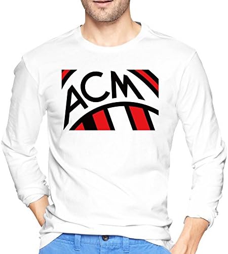 Men's Italian Football Club Ac Milan Power Logo Tshirts Long Sleeve White