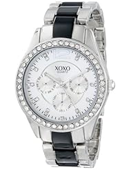 XOXO Womens XO5361 Silver and Black Clear Rhinestones Bezel Bracelet Watch