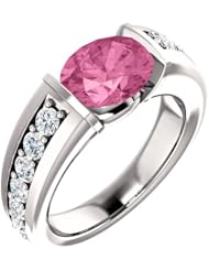 18K White Gold 9.00x7.00mm Oval Cut Chatham Created Pink Sapphire and Diamond Ring -- LIFETIME WARRANTY