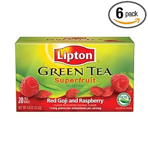 Lipton Green Tea Bags, Superfruit Red Goji with Rasbperry, 20-Count Boxes (Pack of 6)