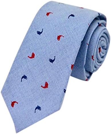 LaiGouMai Men's Fashion Causal Light Blue Fish Printed Linen Tie Necktie