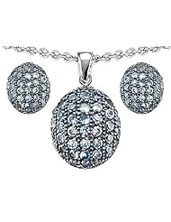 Original Star K (tm) Simulated Aquamarine Oval Puffed Pendant Box Set with matching earrings in 925 Sterling Silver