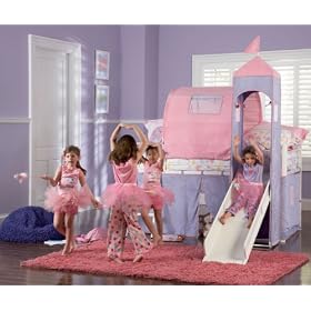 Princess Castle Twin Size Tent Bunk Bed with Slide - 374-069