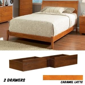 Bordeaux Platform Bed Queen with Open Foot Rail and 2 Flat Panel Bed Drawers (Caramel Latte) (45.625\”H x 62.5\”W x 93\”D)
