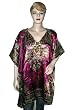 Bohemian Ethnic Print Magenta Silk Satin Short Caftan Resort Wear Kaftan