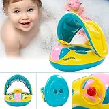 2016 Rainbowkids Baby Kids Toddler Swimming Pool Boat Ring Raft Float Tube Seat,bath floats and Swim ring of pool toys&bath toys with Canopy for 1-3 years toddler