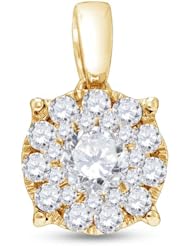 14K Yellow Gold Round Brilliant Cut Invisible & Channel Set Diamond Round Pendant - (1.00 cttw.)