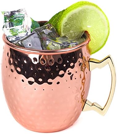 Moscow mule copper mug, hammered type, copper nail and cup and handle 18 oz stainless steel lining, free ice tongs Set of 1
