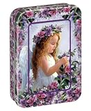 Tree-Free Greetings Red Haired Angel, 12 Count EcoFriendly Note-card Assortment in a Collectible Photo Frame Tin, 5.5 x 7.5 x 0.75 Inches, Shades of white, Lavender, Pink and Green (95728)