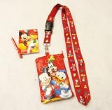 Mickey Mouse Lanyard Key Chain Holder with Bag Red