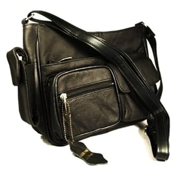 Genuine Leather Organizer Handbag with Pockets & Cell Phone Holder in Black Genuine Leather Organizer Handbag with Pockets & Cell Phone Holder in Black