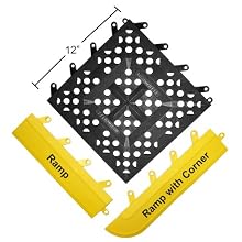 Wearwell PVC 540 FIT Functional Interlocking Anti-Fatigue Ramp, for Wet Areas, 3" Width x 12" Length x 5/8" Thickness, Yellow (Pack of 20)