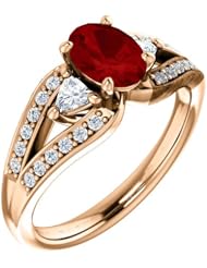 14K Rose Gold 7.00x5.00mm Oval Cut Ruby and Diamond Ring -- LIFETIME WARRANTY
