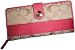 Women's Coach Signature Stripe Accordian Zip Around Wallet Light Khaki/Coral