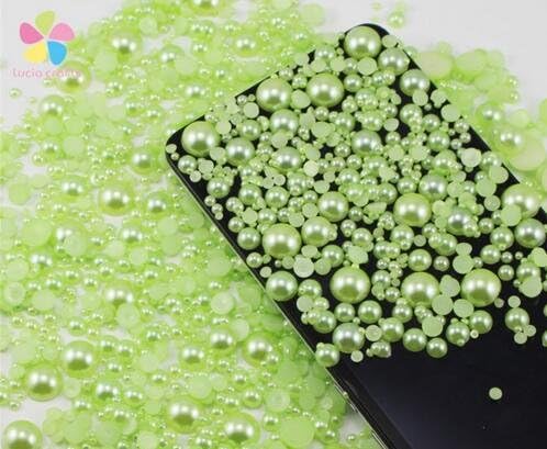 1000pcs Mixed Size 2-10mm Half Round Flatback Imitation Pearls ABS Resin beads (green)