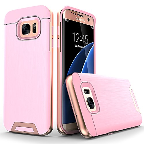 Galaxy S7 Edge Case -- Artech 21 [Dalls Lazer Series] Slim Dual Layers [ Shockproof ] [Drop Proof ] Textured Pattern Anti-Slip Protective Cover Case For Samsung Galaxy S7 Edge -- [Pink/Rose Gold]
