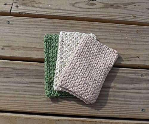 Crochet Dishcloth or Washcloth, Sage Green, Tan and Woods Variegated 100% Cotton Clothes, Eco-friendly