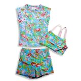 Max Out - Girls 3 Piece Floral Bathing Suit Set, Light Blue, Green, Pink