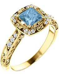 18K Yellow Gold 5.00x5.00mm Princess Cut Sky Blue Topaz and Diamond Ring -- LIFETIME WARRANTY
