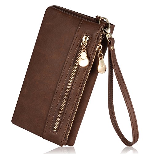 Leiwo Women's Matte PU Leather Double Zipper Coin Purse Card Holder Wallet