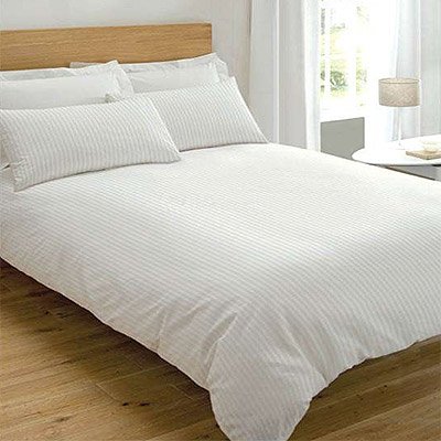 Microfibre Satin Stripe Duvet Cover Set, White, Double