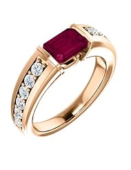 10K Rose Gold 7.00x5.00mm Emerald Cut Rhodolite Garnet and Diamond Ring -- LIFETIME WARRANTY