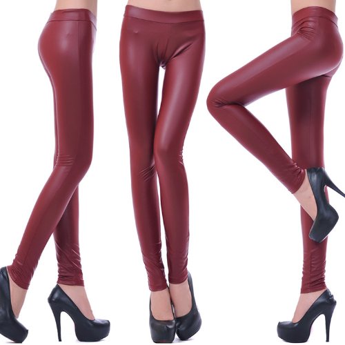 BoolavardSexy Women Faux Leather Stretch High Waist Leggings Pants Tights 5 Colours by Boolavard TM UPICK (RED)