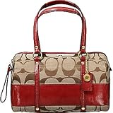 Coach Signature Stripe Patent Zip Satchel in Red 12430