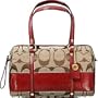 Coach Signature Stripe Patent Zip Satchel in Red 12430