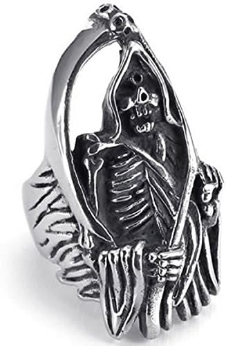 Mygoodie Jewelry Stainless Steel Casted Grim Reaper Gothic Skull Biker Mens ring , Silver