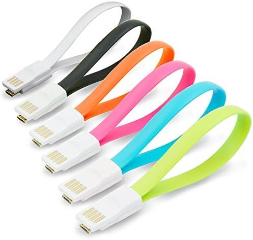 Set of 6 Fashion Micro USB Keychains and Pull - Charge iPhone and Tablets on the Go! Colors - Crisp White, Matte Black, Fuchsia, Blue, Granny Apple Green &amp; Bright Orange