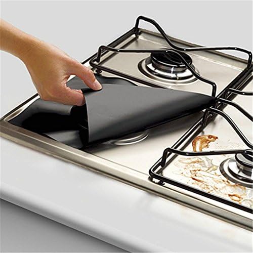 8Pcs Reusable Black Gas Range Protector Non Stick Stovetop Burner Protector Liner