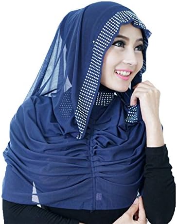 Rinrada Women's Beautiful And Vintage Style Muslim Hijab Medium Navy Blue