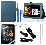 The Friendly Swede (TM) PU Leather Case Cover Bundle for Kindle Fire HD 7 Inch in Retail Packaging (NOT Compatible With Kindle Fire) (Dark Blue)