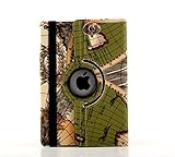 【Hi-Hi-World】 iPad Air 2 アイパッド エアー 地図柄 旅気分 ブック手帳式 360度 回っちゃう ケース (3.グリーン)