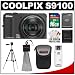 Nikon Coolpix S9100 12.1 MP Digital Camera (Black) with 16GB Card + Battery + Case + Tripod + Accessory Kit