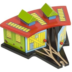 Wooden Train Railway System - Triple Engine Shed (Compatible with leading wooden rail systems) - Wooden Toy