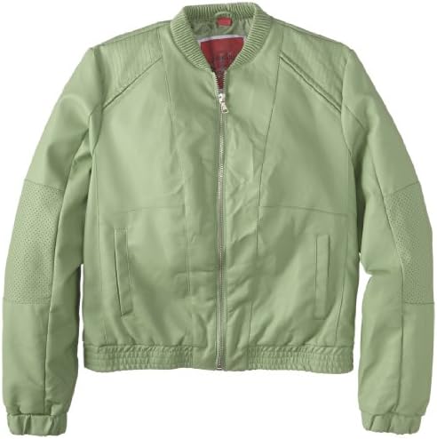 Collection B Big Girls' Darla Faux Leather Baseball Jacket, Soft Olive, 7/8